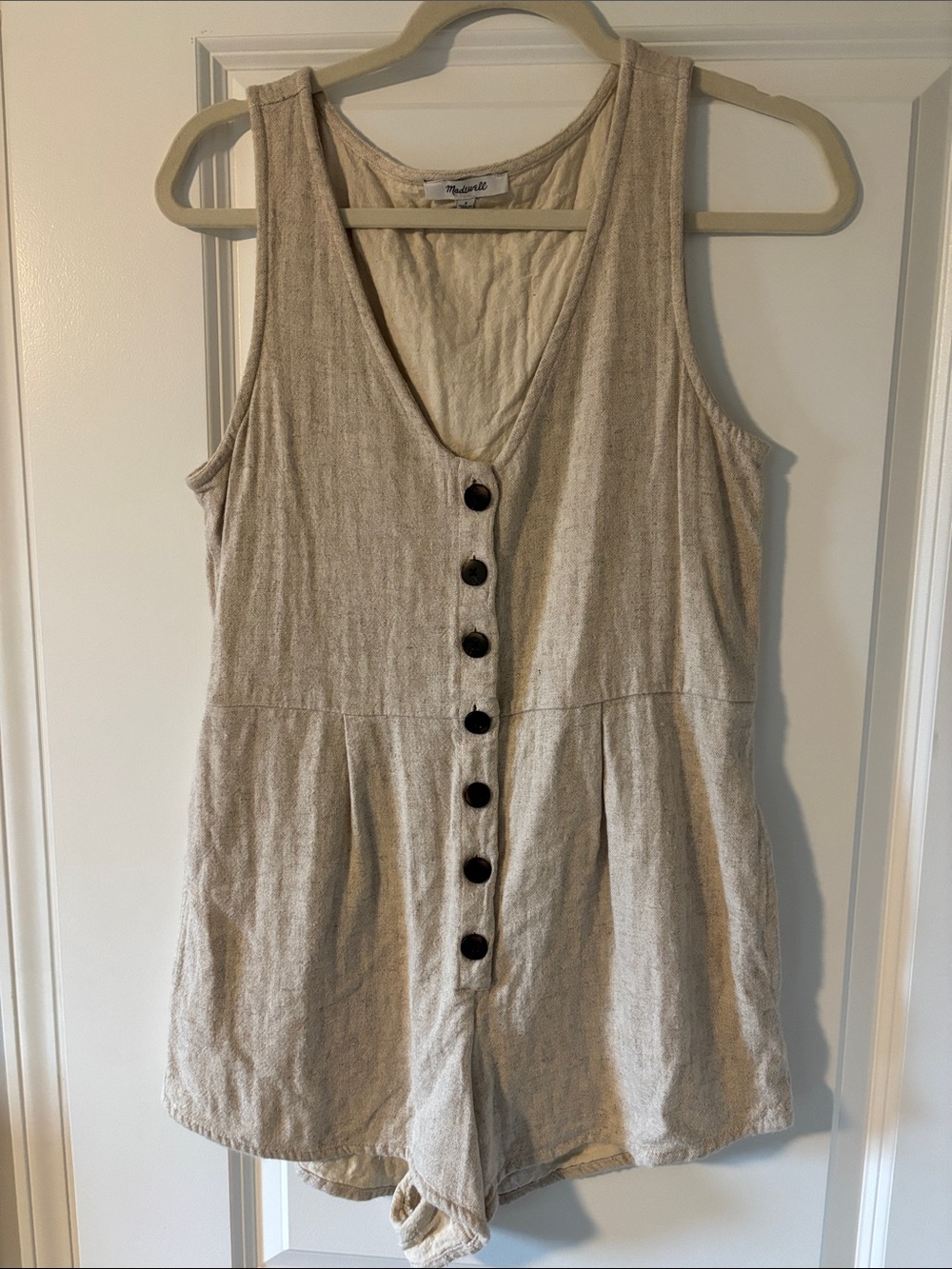 Madewell Linen Button-Front Beige Romper